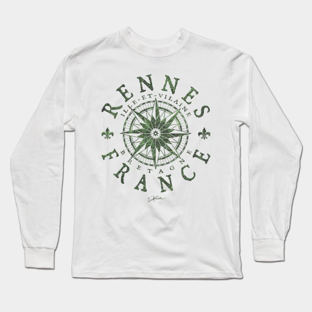 Rennes, Brittany, France, Compass Rose Long Sleeve T-Shirt by jcombs